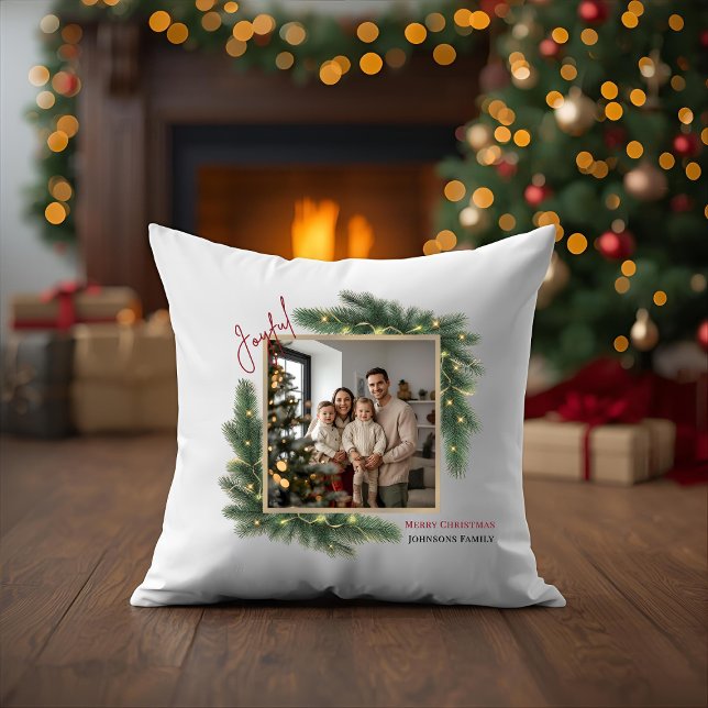 Joyful Christmas Photo Frame Family Throw Pillow Kussen (Creator heeft geüpload)
