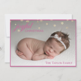 Joyful CHRISTMAS - Roze nieuwe babyfoto Feestdagenkaart