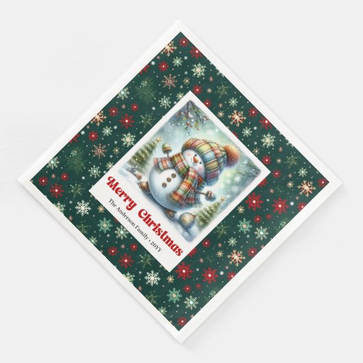 Joyful Christmas Snowman Napkins Editable Custom  Servet (Hoek)