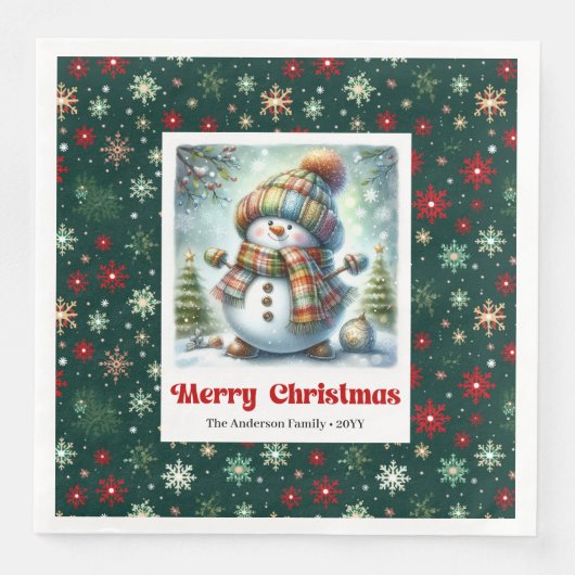 Joyful Christmas Snowman Napkins Editable Custom  Servet (Voorkant)
