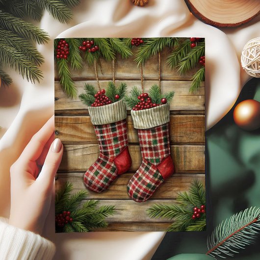 Joyful Christmas stocking tissue paper pine wreath Tissuepapier