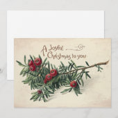Joyful Christmas Vintage Evergreen Red Berries  Feestdagenkaart (Voorkant / Achterkant)