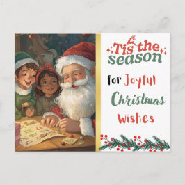 Joyful Christmas Wishes Santa and Elves Postcard Feestdagenkaart