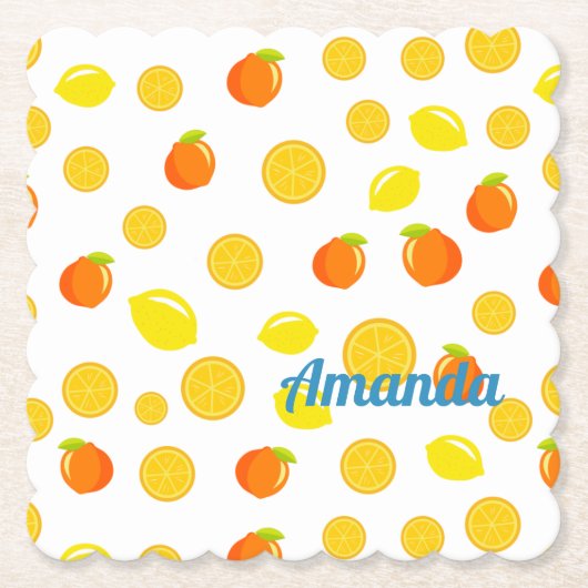 Joyful Citrus: Lemons & Sinaasappels Kartonnen Onderzetters (Voorkant)