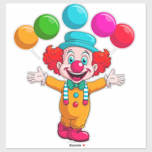 Joyful Clown With Balloons Celebrating Birthday Sticker (Vel)