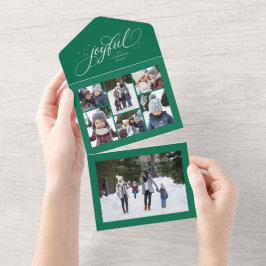 Joyful collage elegant green kerstvakantie all in one uitnodiging
