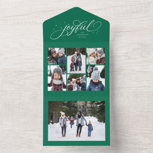 Joyful collage elegant green kerstvakantie all in one uitnodiging (Binnen)