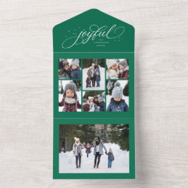 Joyful collage elegant green kerstvakantie all in one uitnodiging