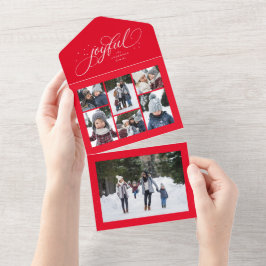 Joyful collage elegant red kerstvakantie all in one uitnodiging