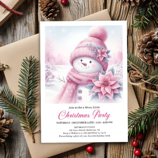 Joyful Coquette Snowman Editable Christmas Invite  Kaart