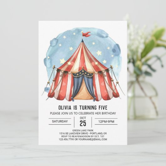 Joyful Custom Waterverf Circus Verjaardag Kaart (Staand voorkant)