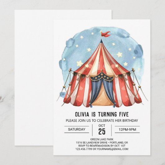 Joyful Custom Waterverf Circus Verjaardag Kaart (Voorkant / Achterkant)