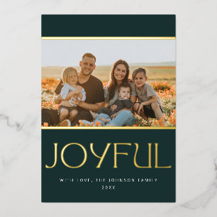Joyful Dark Pine Green en Gold Photo Folie Feestdagenkaart