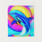 Joyful Dolphin in Rainbow Colors Wandkleed (Voorkant)