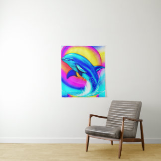 Joyful Dolphin in Rainbow Colors Wandkleed