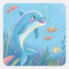 Joyful Dolphin Moments Vierkante Sticker