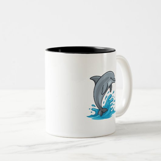 Joyful Dolphin Splash - Mug Tweekleurige Koffiemok (Voorkant rechts)