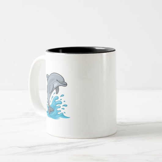 Joyful Dolphin Splash - Mug Tweekleurige Koffiemok (Voorkant links)