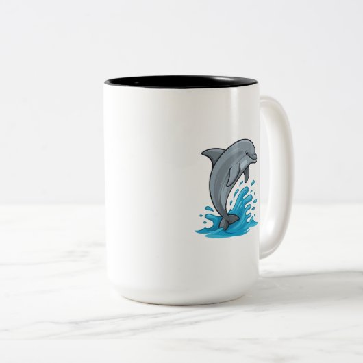 Joyful Dolphin Splash - Mug Tweekleurige Koffiemok (Voorkant rechts)