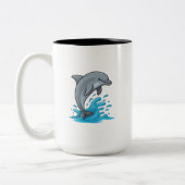 Joyful Dolphin Splash - Mug Tweekleurige Koffiemok (Links)