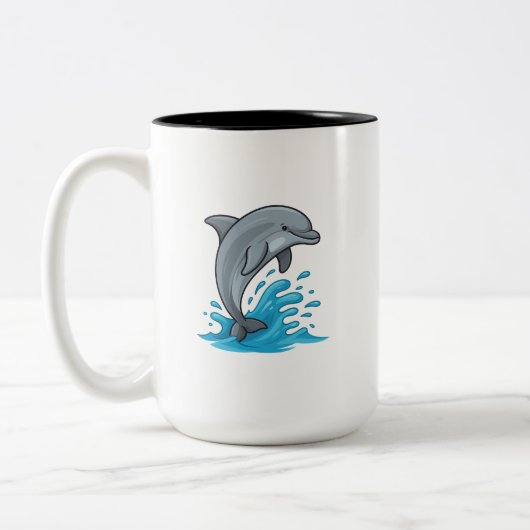 Joyful Dolphin Splash - Mug Tweekleurige Koffiemok (Links)
