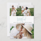 Joyful drie tekst van het fotomanuscript en tartan feestdagenkaart (Voorkant)