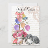 Joyful Easter, Franse Bunny Rabbit, Shabby Chic Feestdagenkaart (Voorkant)