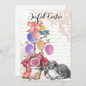 Joyful Easter, Franse Bunny Rabbit, Shabby Chic Feestdagenkaart (Voorkant / Achterkant)