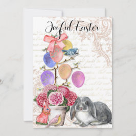 Joyful Easter, Franse Bunny Rabbit, Shabby Chic Feestdagenkaart