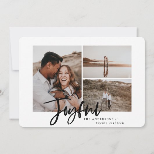 Joyful eenvoudige elegante multi-foto kerstkaart (Voorkant)