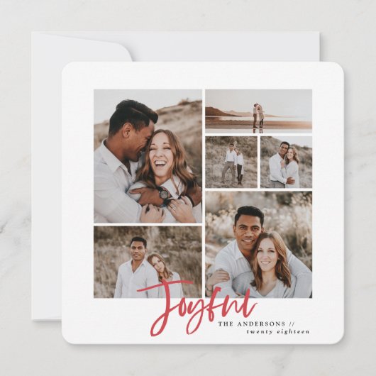 Joyful eenvoudige elegante multi-foto kerstkaart (Voorkant)