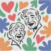 Joyful Elderly Couple Heart Art - Whimsical Love & Sticker (Voorkant)