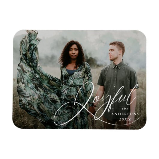 Joyful Elegance Script Holiday Foto Magneet (Horizontaal)