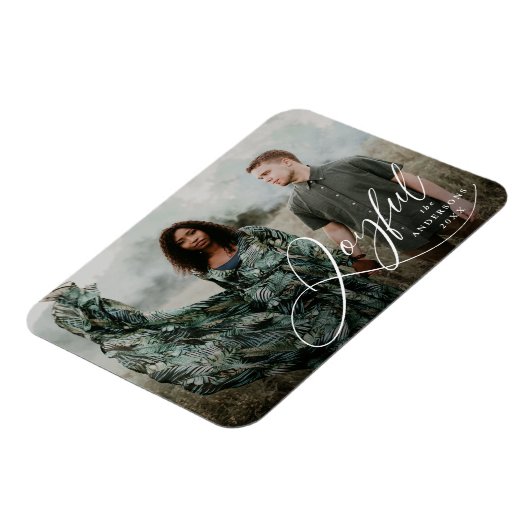 Joyful Elegance Script Holiday Foto Magneet (Linkerzijde)