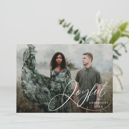 Joyful Elegance Script Photo Holiday Kaart (Staand voorkant)