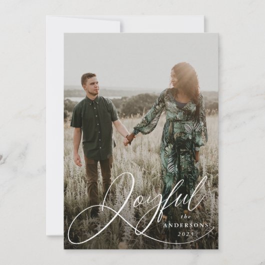 Joyful Elegance Script Photo Holiday Kaart (Voorkant)