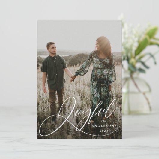 Joyful Elegance Script Photo Holiday Kaart (Staand voorkant)