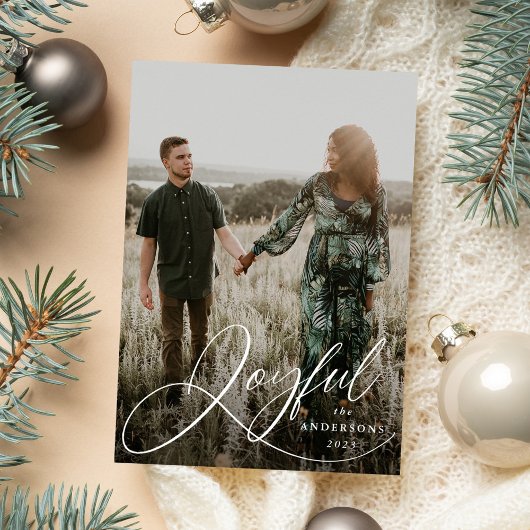 Joyful Elegance Script Photo Holiday Kaart