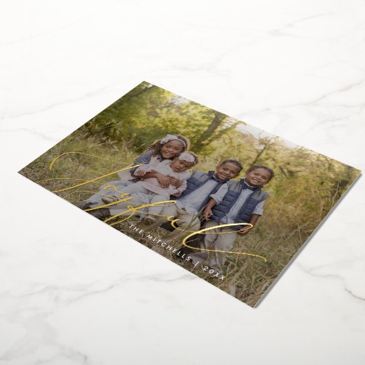 Joyful Elegant Calligraphy Overlay Photo Folie Feestdagenkaart (Gedraaid)