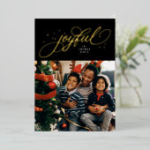 Joyful elegant foto zwarte kerst folie feestdagenkaart (Staand Voorkant)