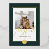 Joyful Elegant Gold Family Photo Folie Holiday Kaa Folie Feestdagenkaart (Voorkant)