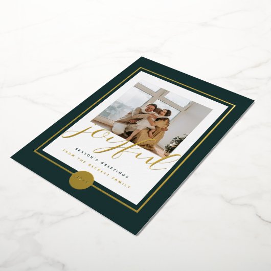 Joyful Elegant Gold Family Photo Folie Holiday Kaa Folie Feestdagenkaart (Gedraaid)