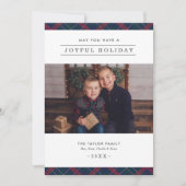 Joyful Elegant Navy Red Green Tartan Foto Feestdagenkaart (Voorkant)