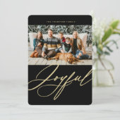 Joyful Elegant Script Photo met Kerstmis Feestdagenkaart (Staand voorkant)