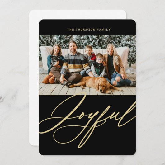 Joyful Elegant Script Photo met Kerstmis Feestdagenkaart (Voorkant / Achterkant)
