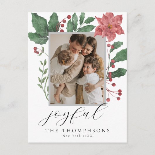 Joyful Elegant Winter Botanicals Photo Feestdagenkaart (Voorkant)
