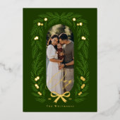 Joyful Elegant Winter Pine Tree Wreath Photo Frame Folie Feestdagenkaart (Voorkant)