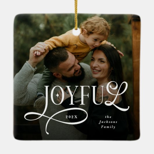 Joyful Family 2 Photo Christmas  Keramisch Ornament (Achterkant)
