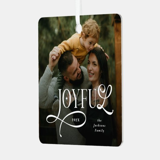 Joyful Family 2 Photo Christmas  Metalen Ornament (Voorkant links)