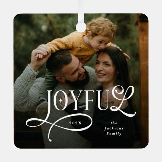 Joyful Family 2 Photo Christmas  Metalen Ornament (Voorkant)